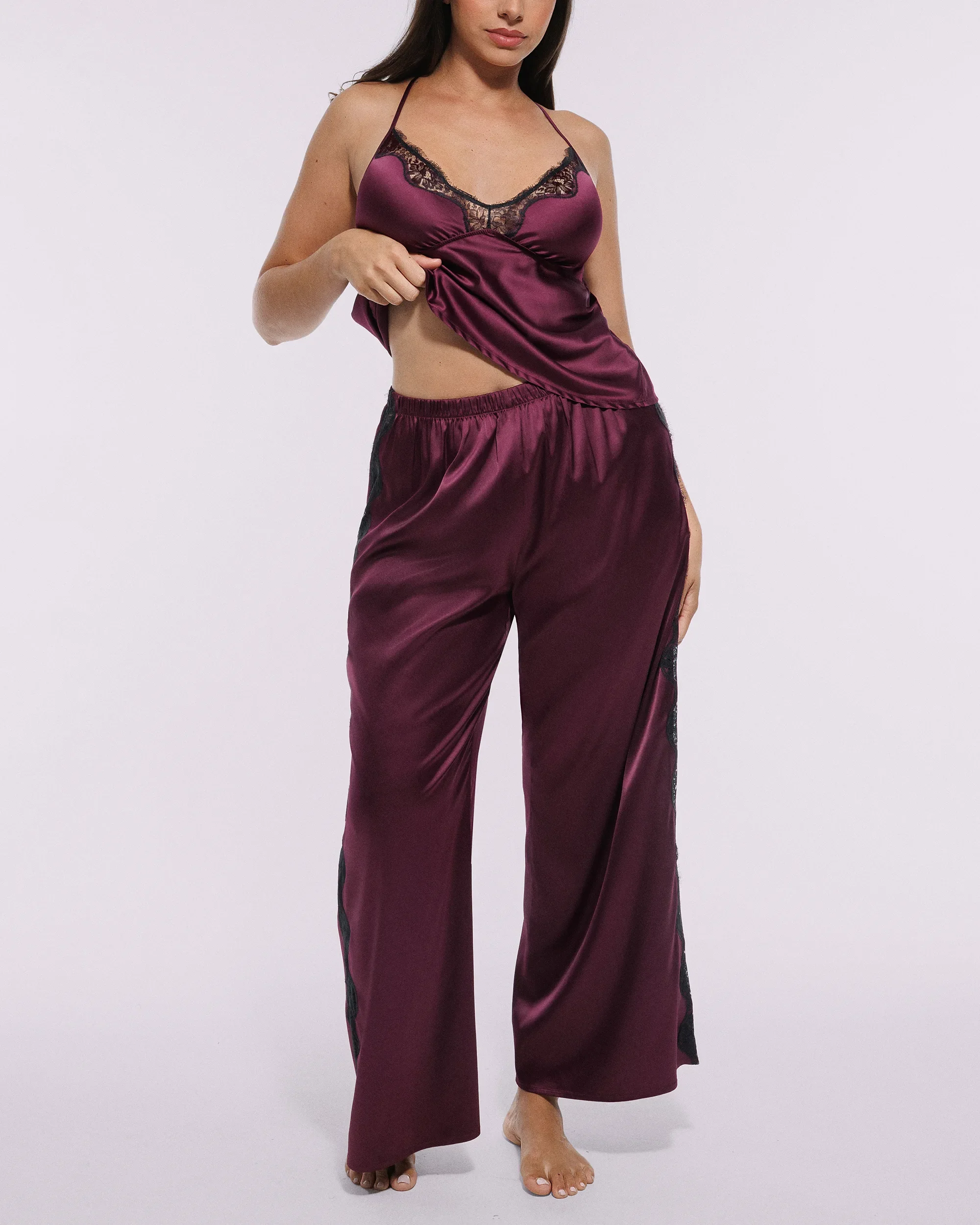 Bare Essentials™ Satin Lace Pajama Pants Set - Image 3