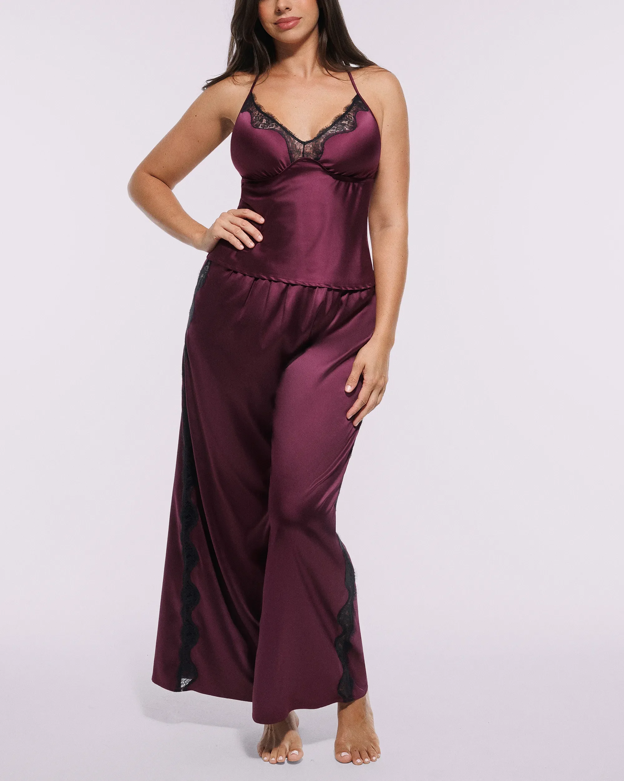 Bare Essentials™ Satin Lace Pajama Pants Set - Image 4