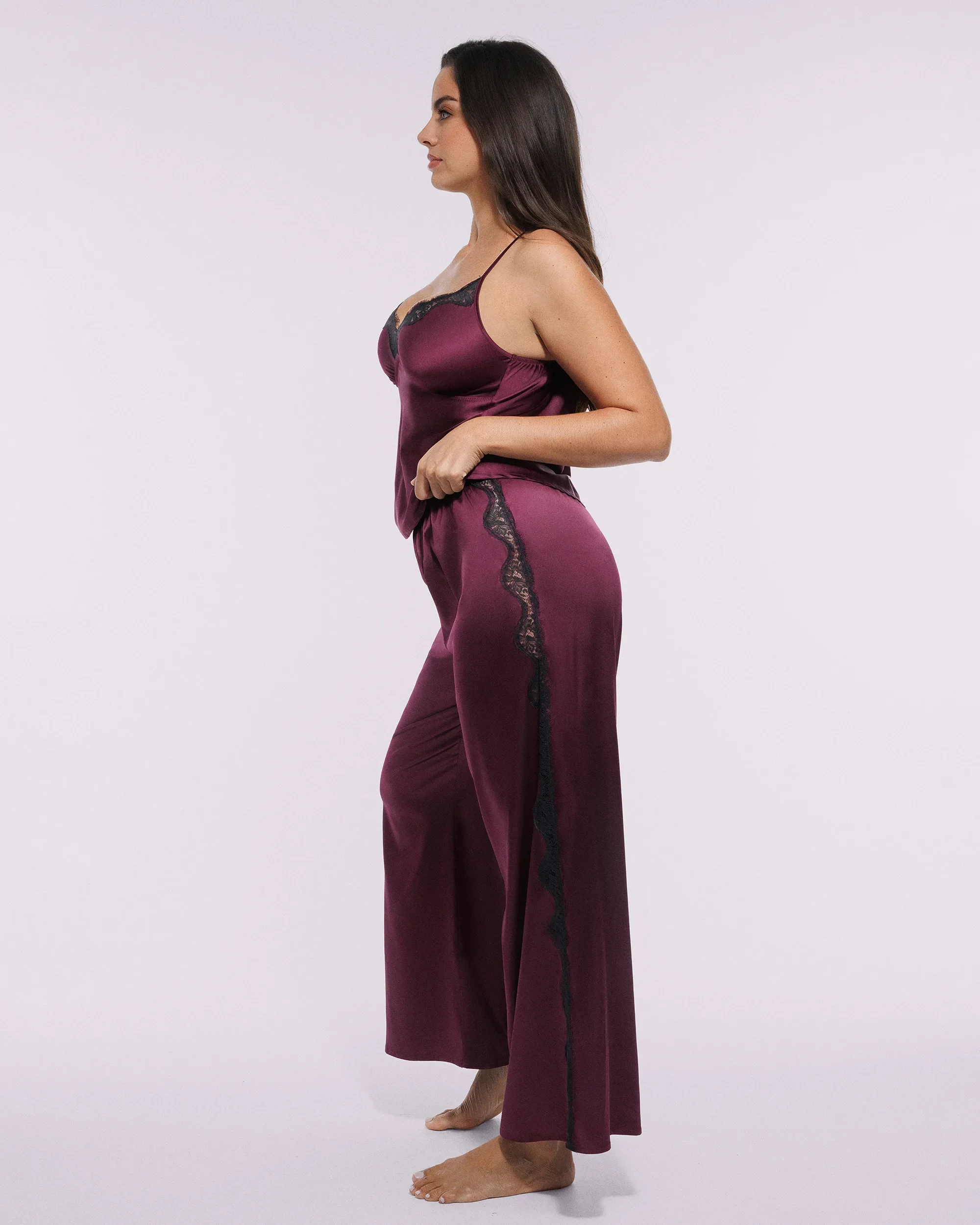 Bare Essentials™ Satin Lace Pajama Pants Set - Image 6