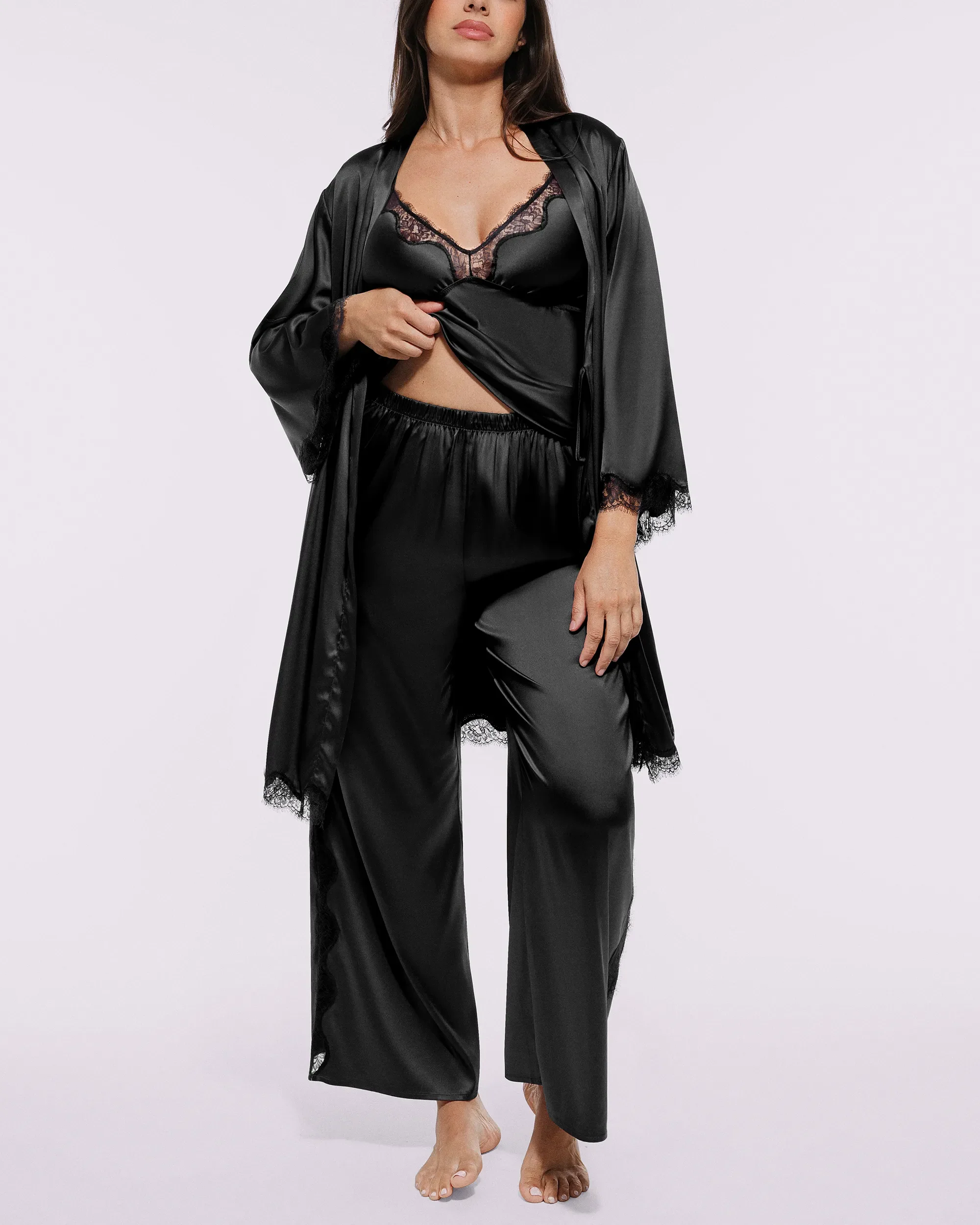 Bare Essentials™ Satin Lace Pajama Robe - Image 25