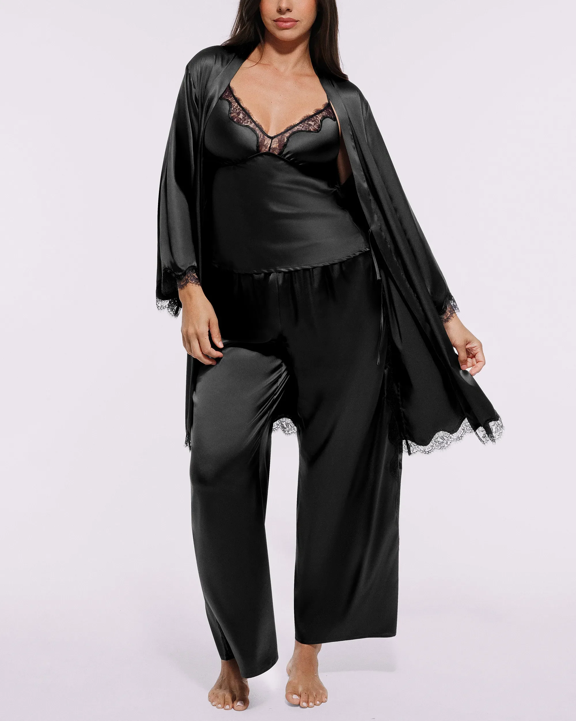 Bare Essentials™ Satin Lace Pajama Robe - Image 26