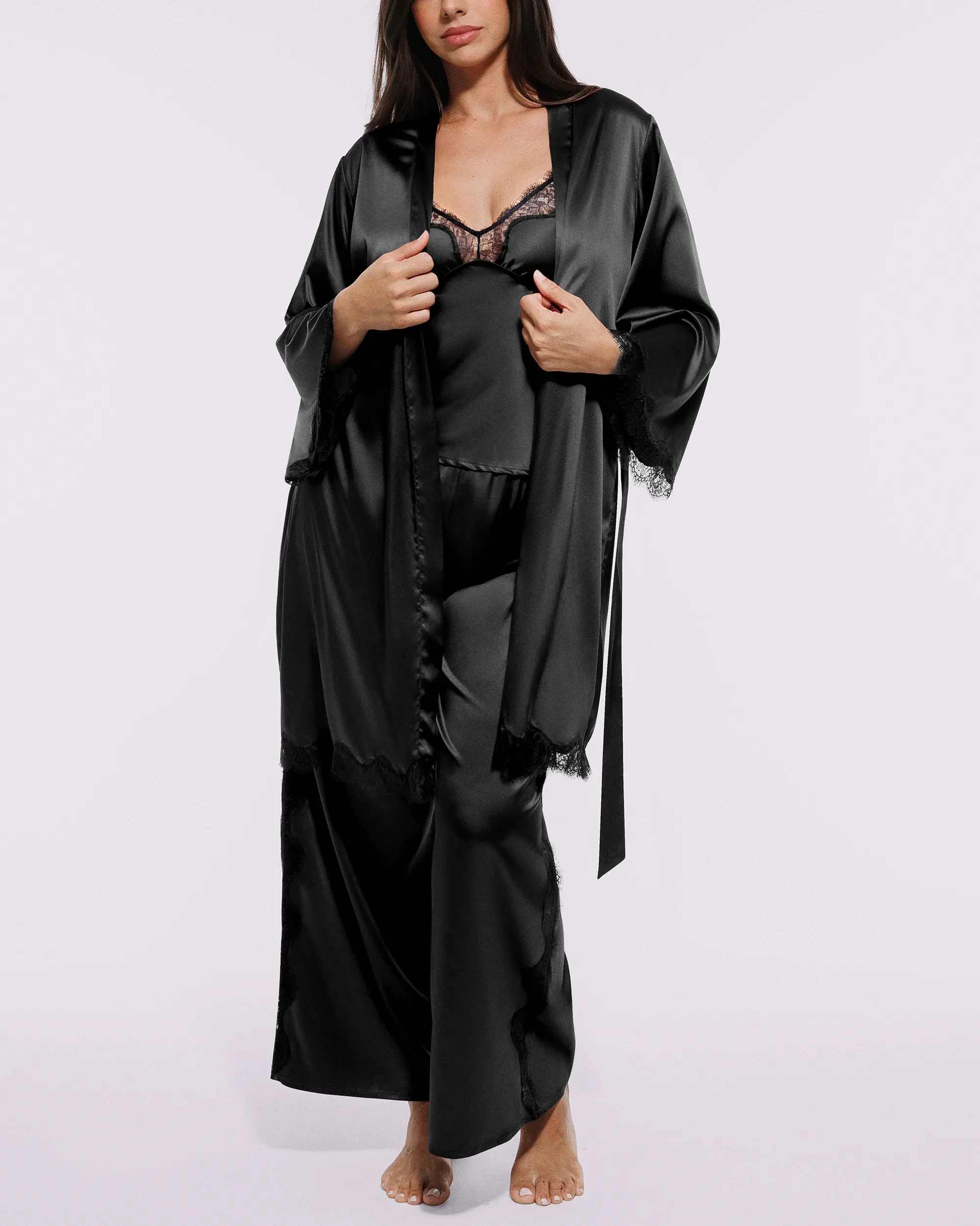 Bare Essentials™ Satin Lace Pajama Robe - Image 28