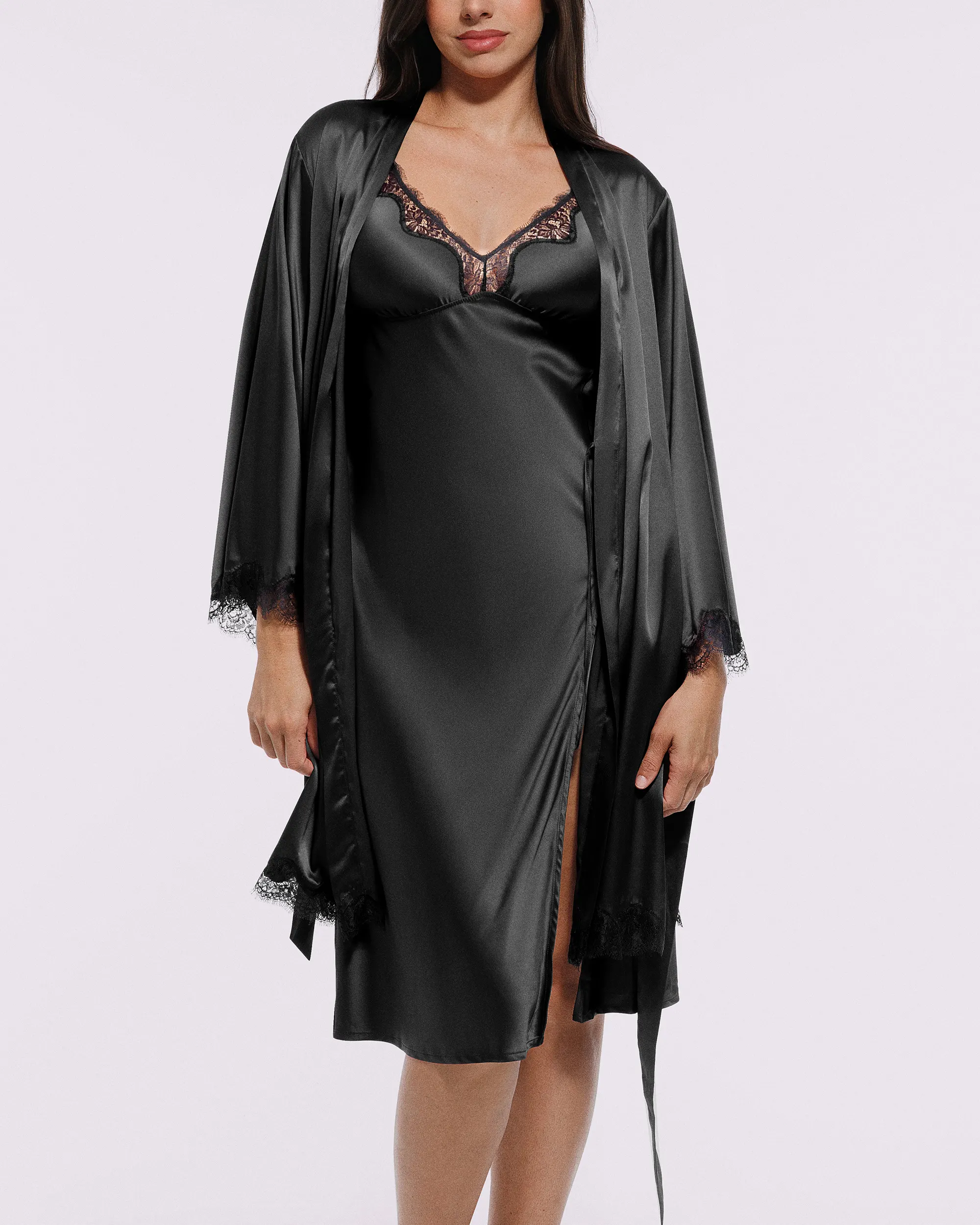 Bare Essentials™ Satin Lace Pajama Robe - Image 30