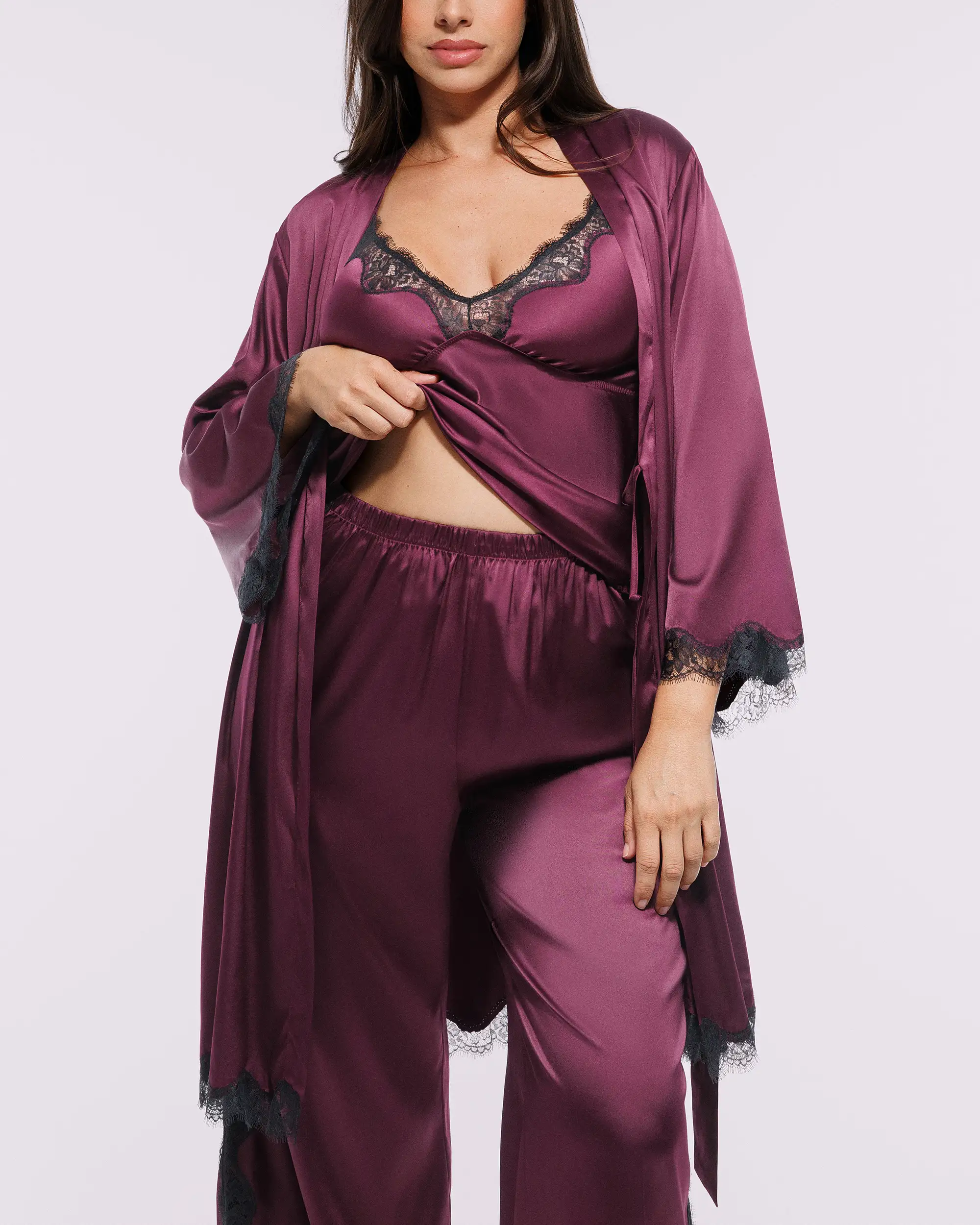 Bare Essentials™ Satin Lace Pajama Robe - Image 4