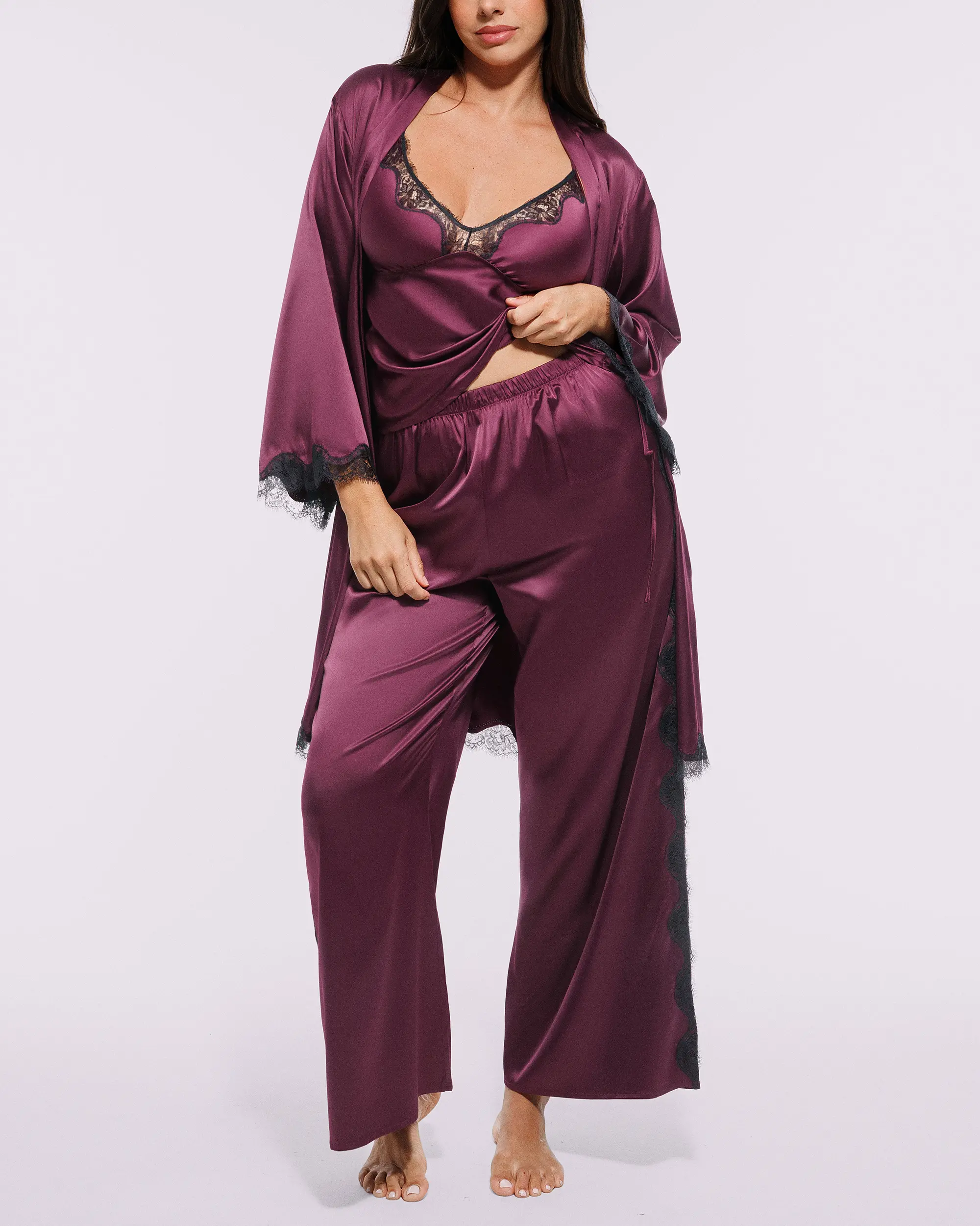Bare Essentials™ Satin Lace Pajama Robe - Image 5