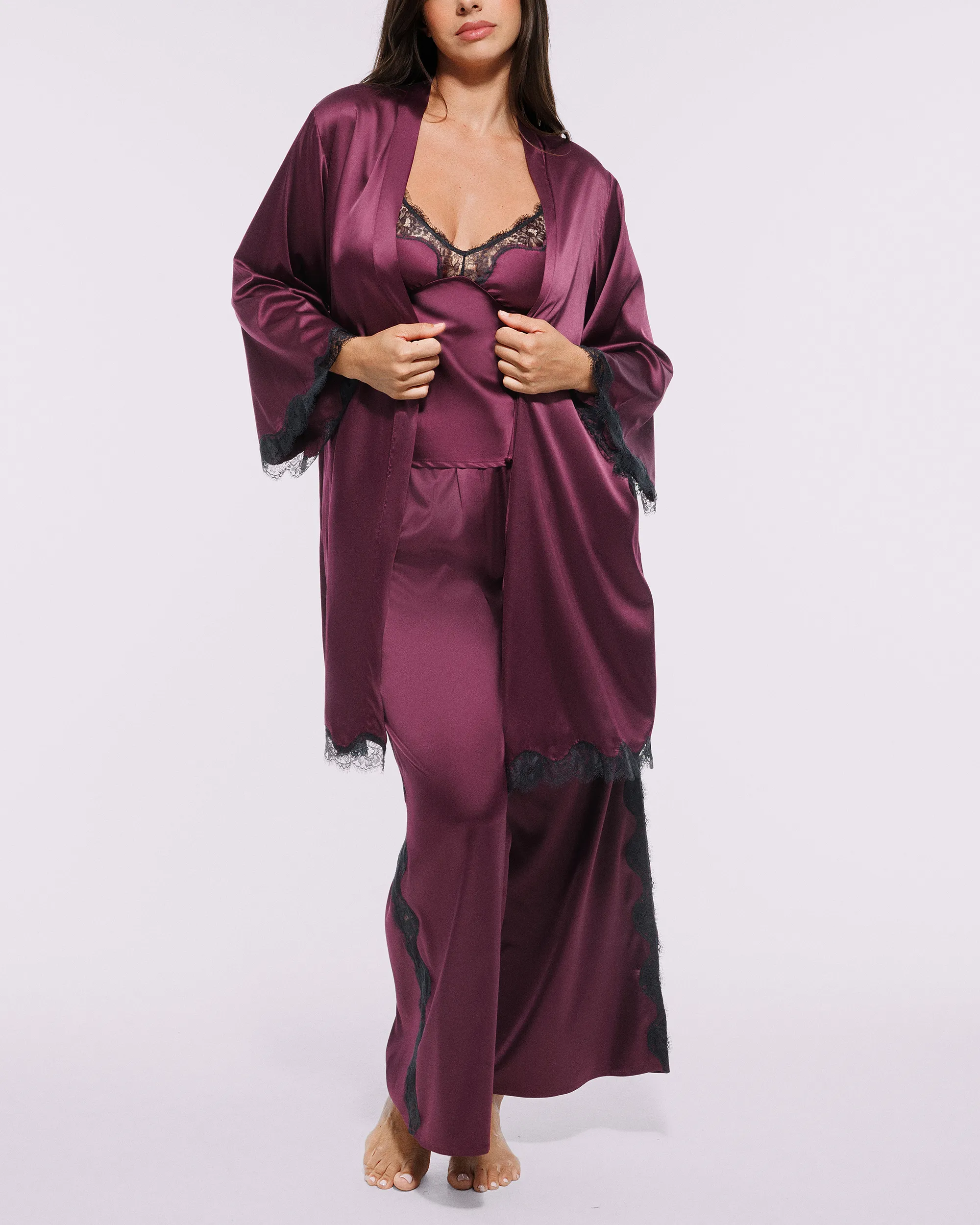 Bare Essentials™ Satin Lace Pajama Robe - Image 6