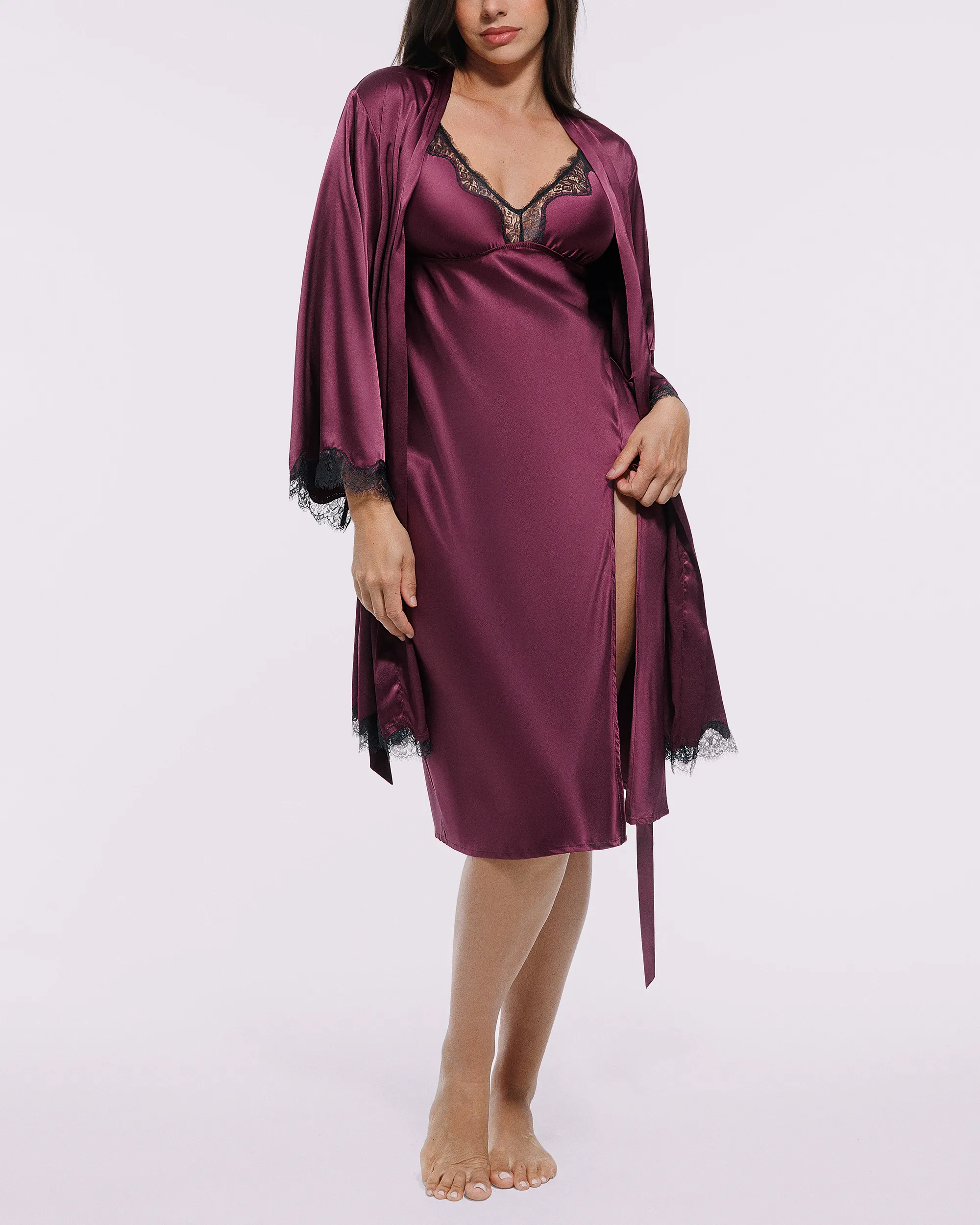 Bare Essentials™ Satin Lace Pajama Robe - Image 7