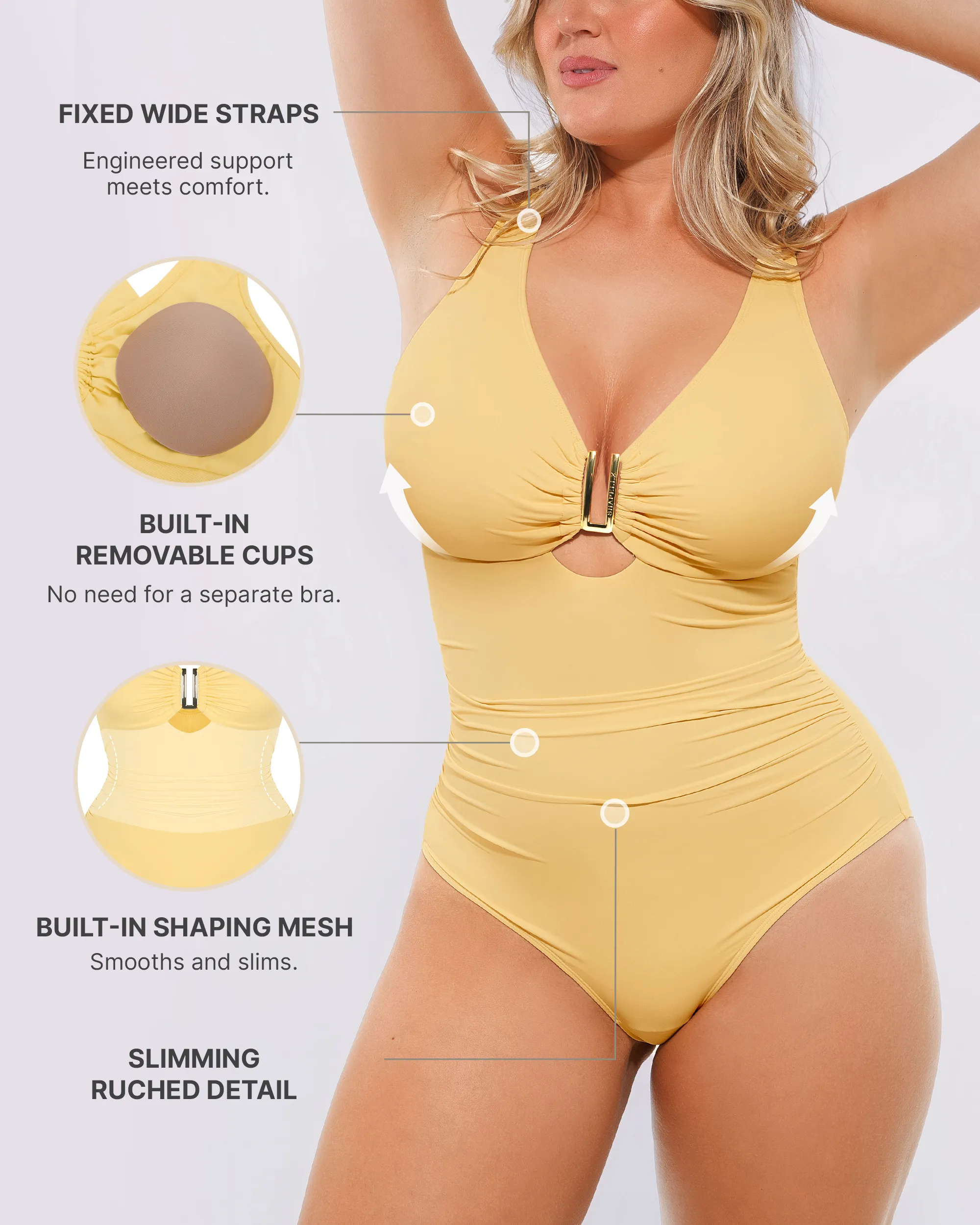 Smart Sculpt™ Ruched U-Wire Cut Out Shaping Swimsuit - Image 22