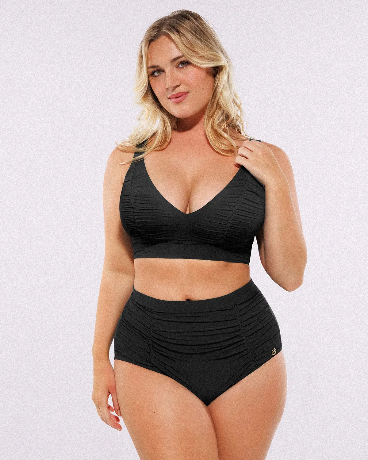 Smart Sculpt™ Ruched V-Neck Bikini Top & High-Waisted Bottom Set - Image 49