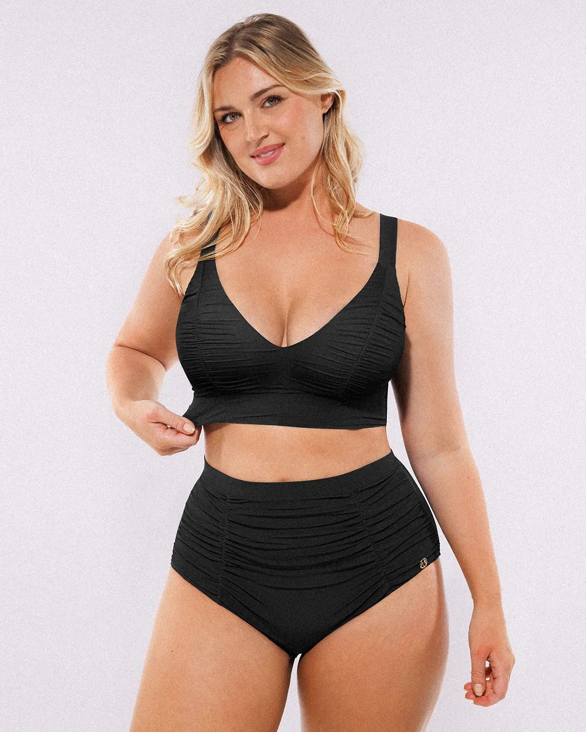 Smart Sculpt™ Ruched V-Neck Bikini Top & High-Waisted Bottom Set - Image 51