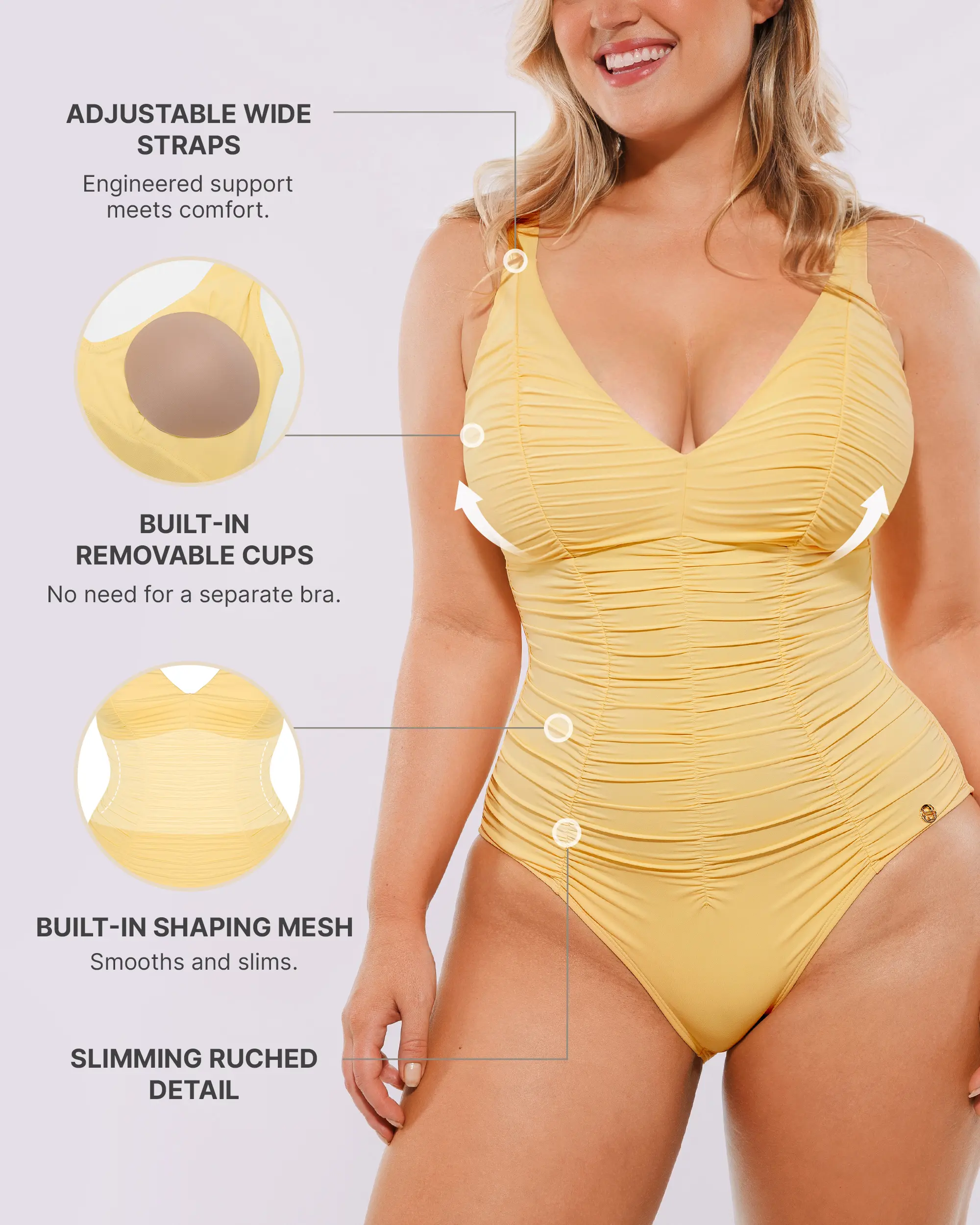 Smart Sculpt™ Ruched V-Neck Shaping Swimsuit - Image 13